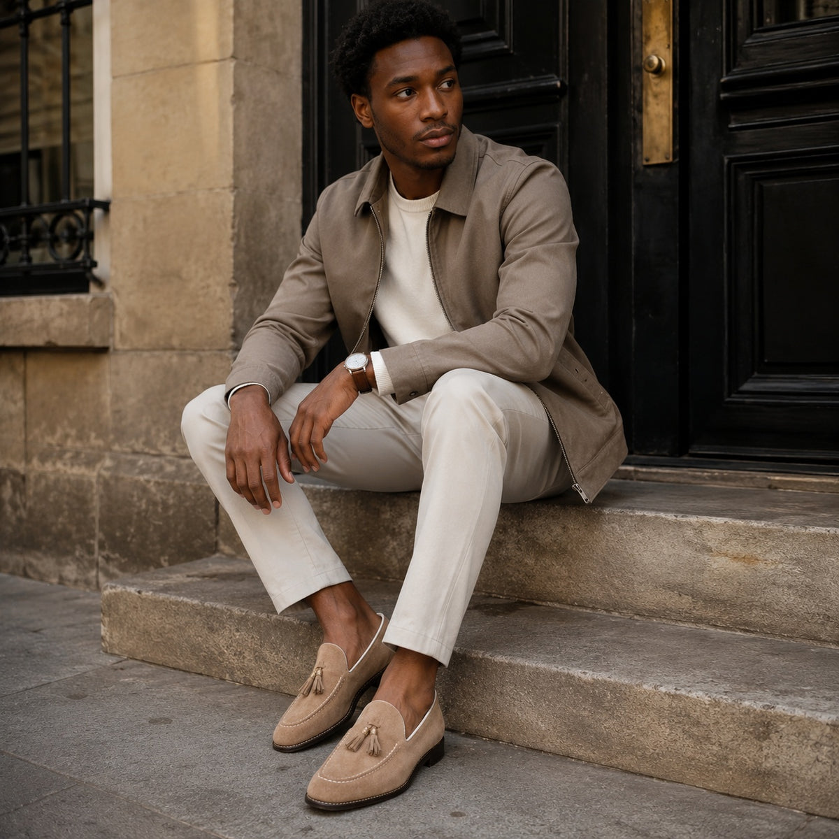 Noble Chaussure Mocassin Homme À Gland Mocassin Homme Daim Beige À Glands Élégant