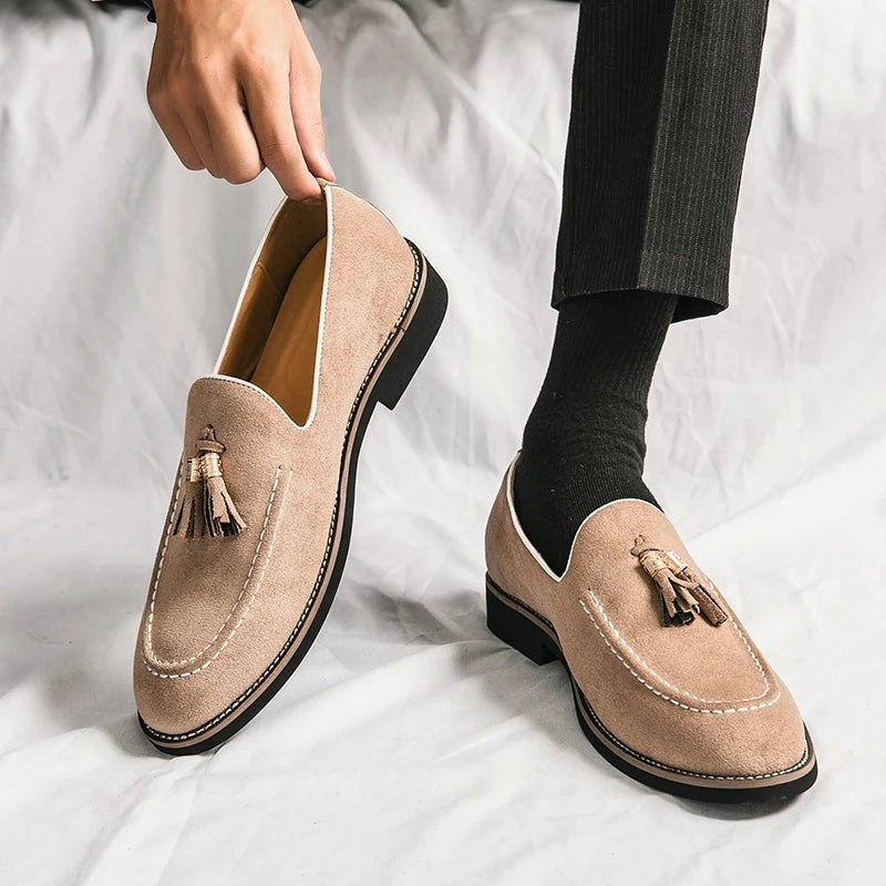 Noble Chaussure Mocassin Homme À Gland Mocassin Homme Daim Beige À Glands Élégant