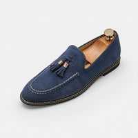 Noble Chaussure Mocassin Homme À Gland Mocassin Homme Daim Bleu à Glands Élégant