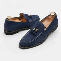 Noble Chaussure Mocassin Homme À Gland Mocassin Homme Daim Bleu à Glands Élégant