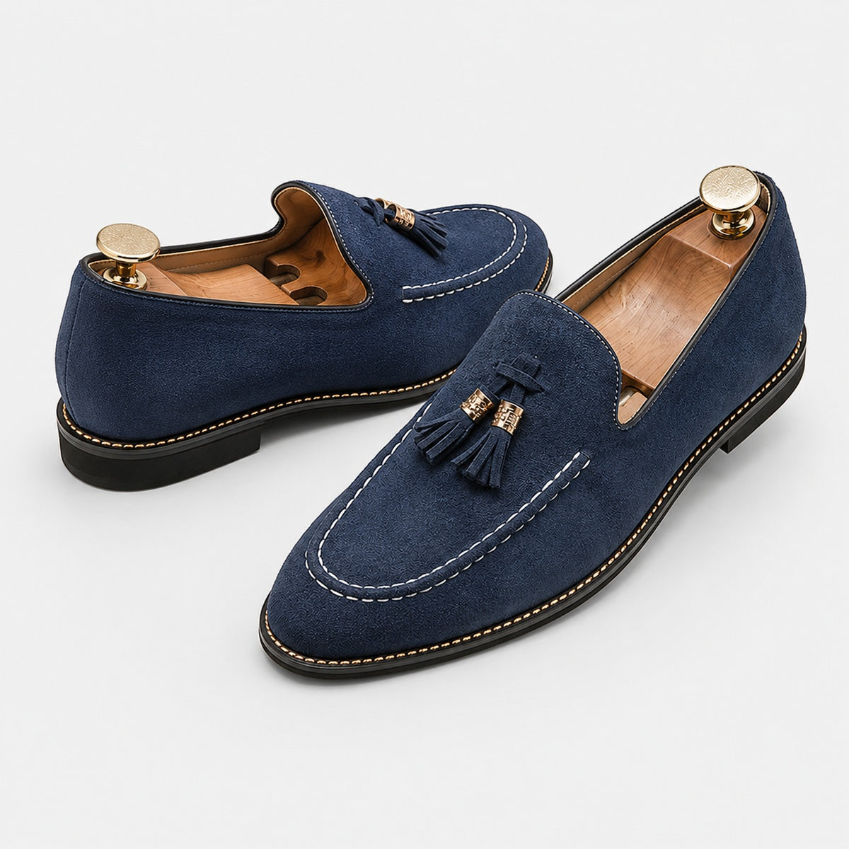 Noble Chaussure Mocassin Homme À Gland Mocassin Homme Daim Bleu à Glands Élégant