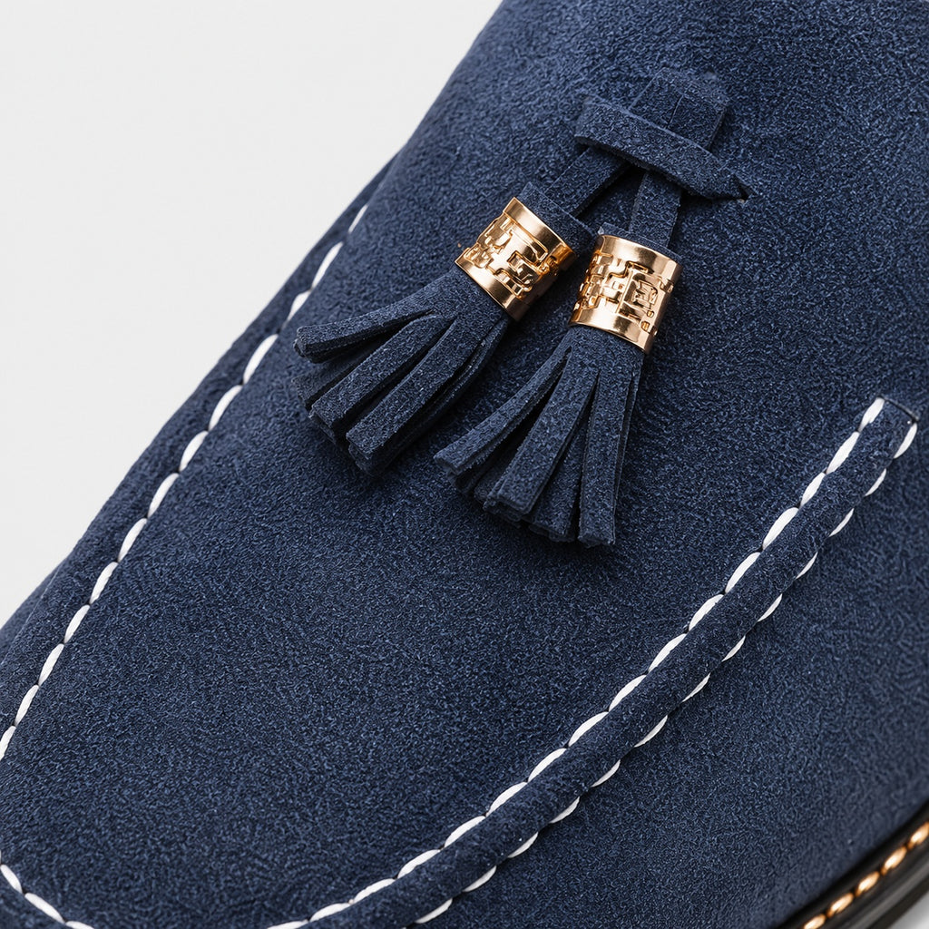 Noble Chaussure Mocassin Homme À Gland Mocassin Homme Daim Bleu à Glands Élégant