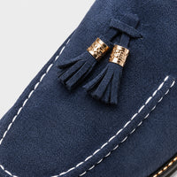 Noble Chaussure Mocassin Homme À Gland Mocassin Homme Daim Bleu à Glands Élégant
