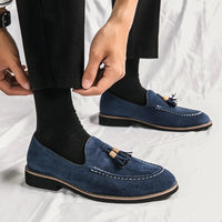 Noble Chaussure Mocassin Homme À Gland Mocassin Homme Daim Bleu à Glands Élégant