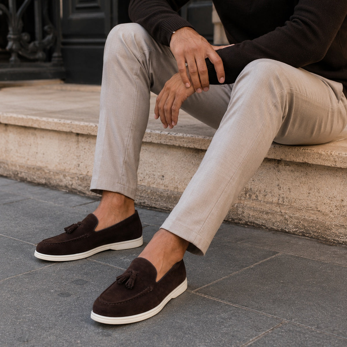 Noble Chaussure Mocassin Homme À Gland Mocassin Homme Daim Marron À Gland
