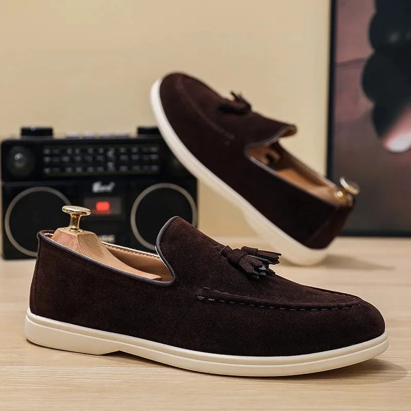 Noble Chaussure Mocassin Homme À Gland Mocassin Homme Daim Marron À Gland