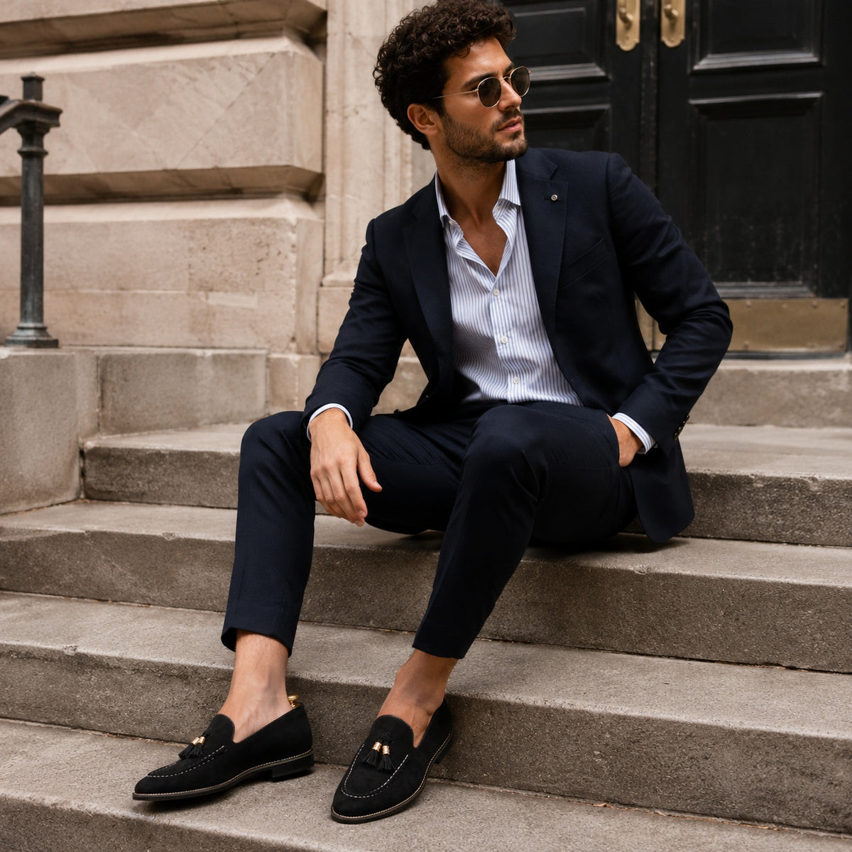 Noble Chaussure Mocassin Homme À Gland Mocassin Homme Daim Noir À Glands Élégant
