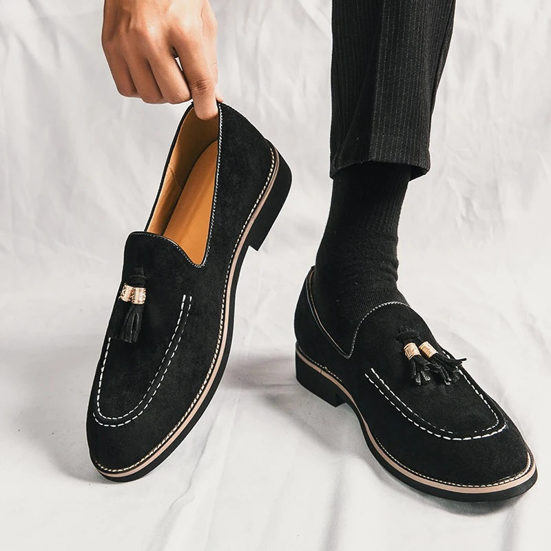 Noble Chaussure Mocassin Homme À Gland Mocassin Homme Daim Noir À Glands Élégant