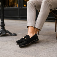 Noble Chaussure Mocassin Homme À Gland Mocassin Homme Daim Noir À Glands Élégant