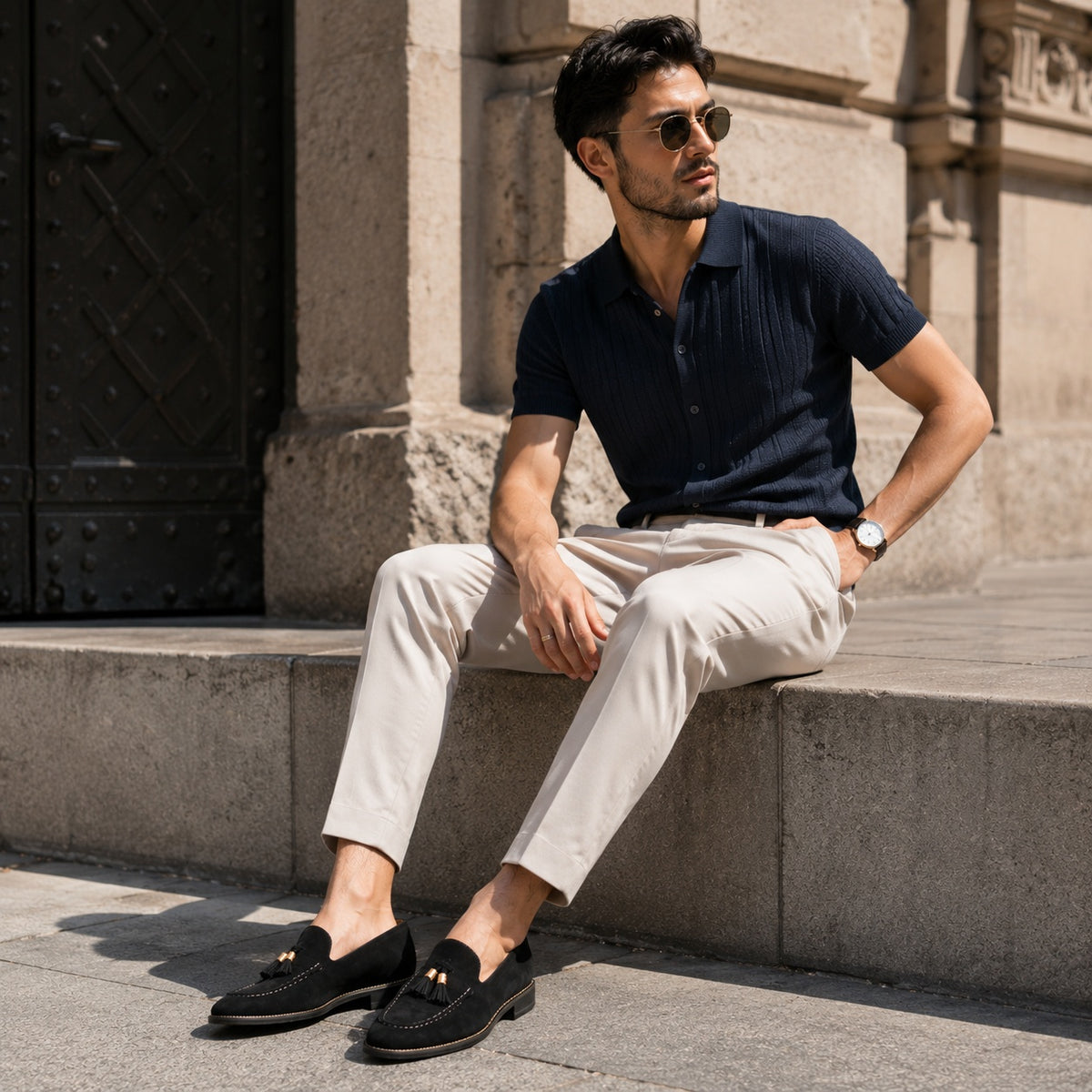 Noble Chaussure Mocassin Homme À Gland Mocassin Homme Daim Noir À Glands Élégant