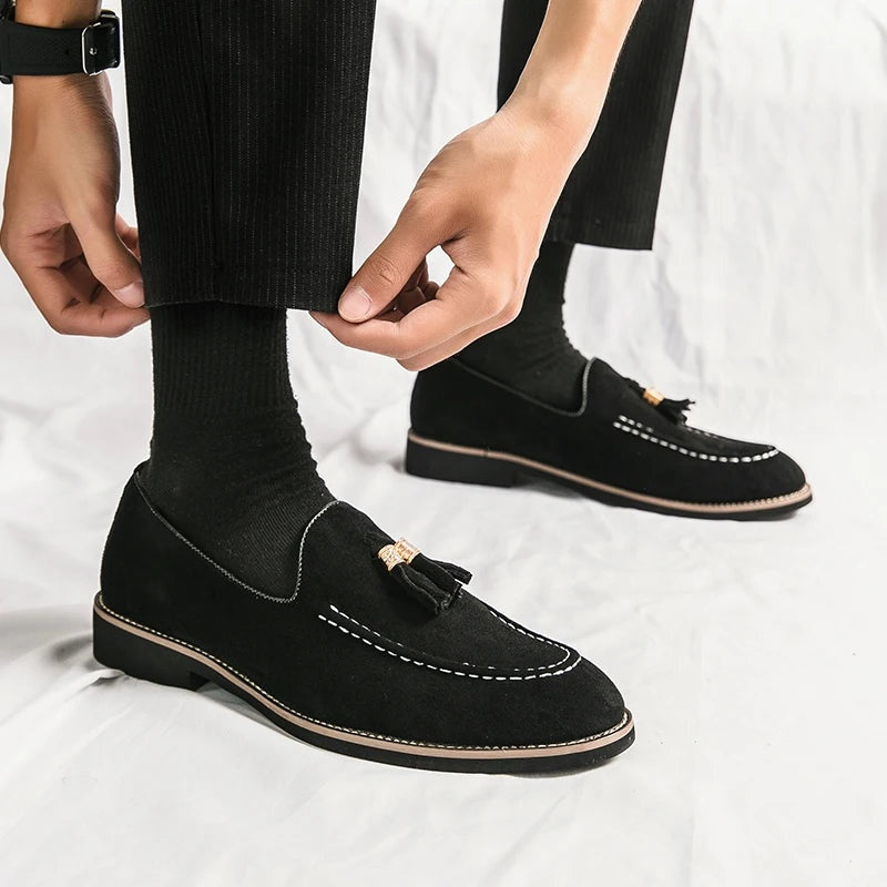 Noble Chaussure Mocassin Homme À Gland Mocassin Homme Daim Noir À Glands Élégant