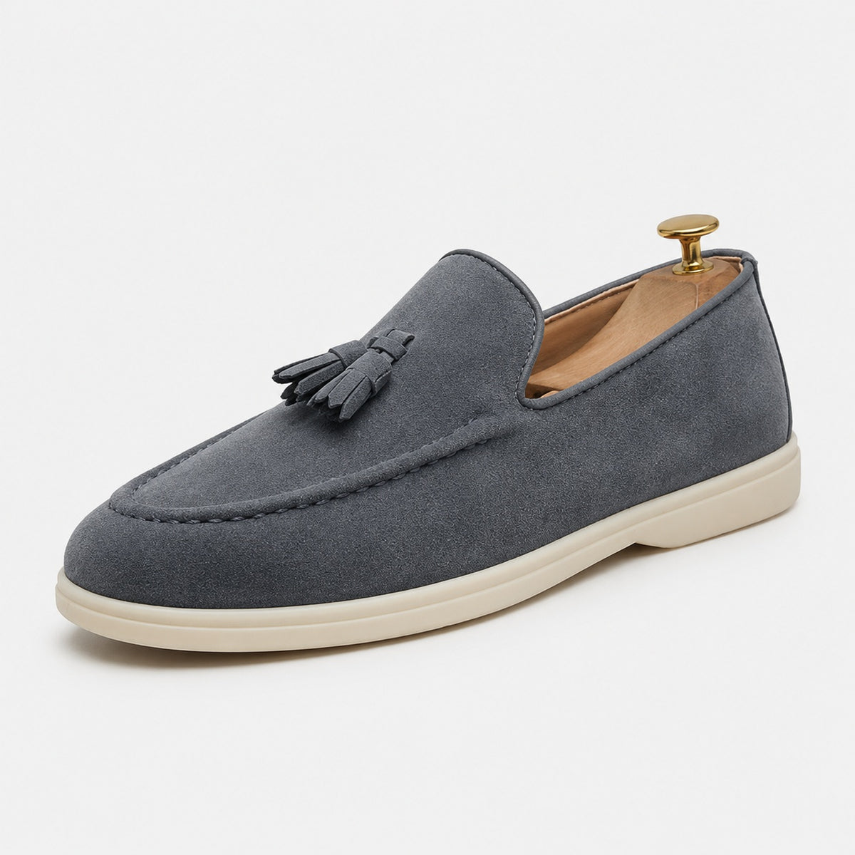 Noble Chaussure Mocassin Homme À Gland Mocassin Homme Gris À Gland En Daim