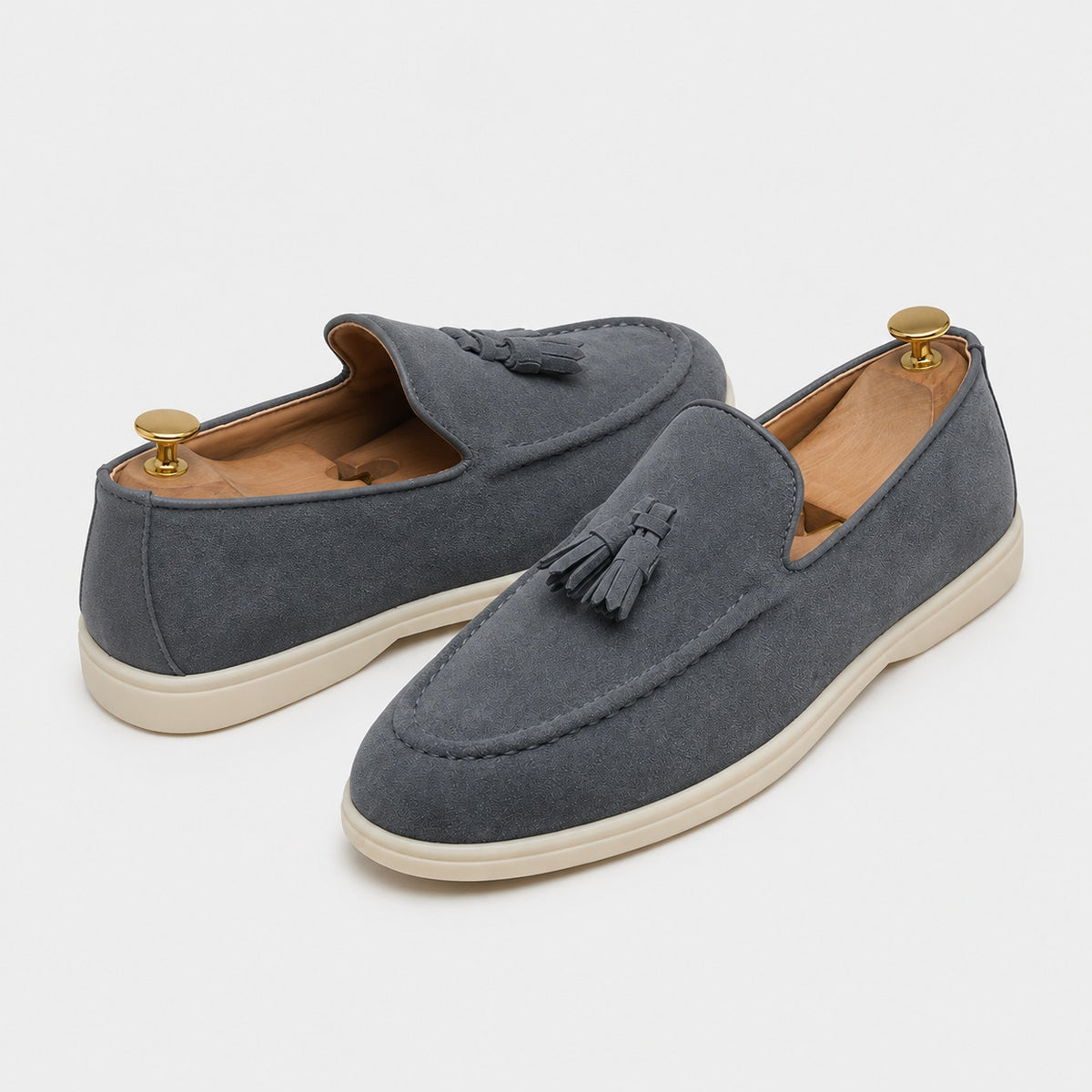 Noble Chaussure Mocassin Homme À Gland Mocassin Homme Gris À Gland En Daim
