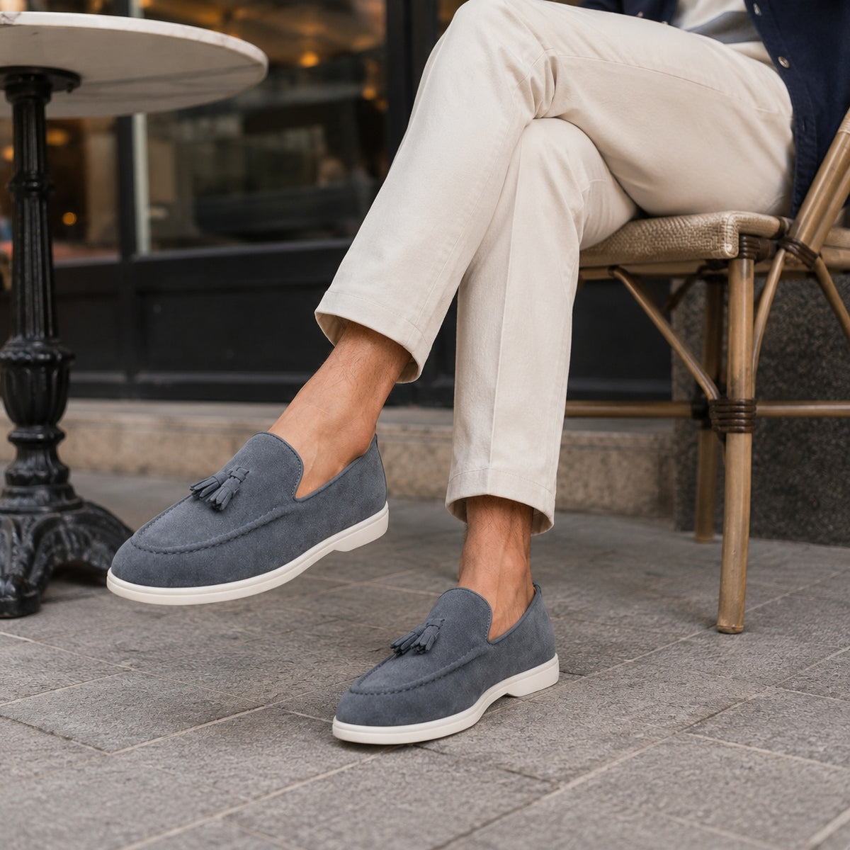 Noble Chaussure Mocassin Homme À Gland Mocassin Homme Gris À Gland En Daim