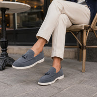 Noble Chaussure Mocassin Homme À Gland Mocassin Homme Gris À Gland En Daim