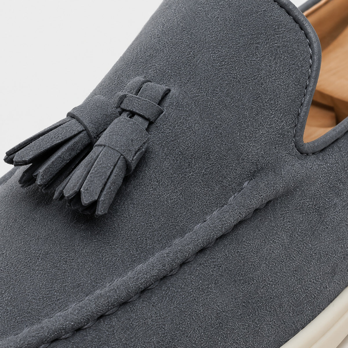 Noble Chaussure Mocassin Homme À Gland Mocassin Homme Gris À Gland En Daim