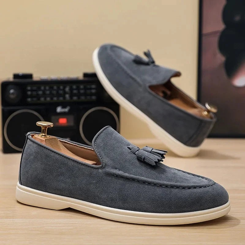 Noble Chaussure Mocassin Homme À Gland Mocassin Homme Gris À Gland En Daim