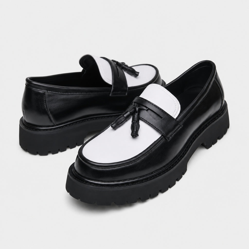 Noble Chaussure Mocassin Homme À Gland Mocassin Homme Noir Et Blanc À Glands Compensé