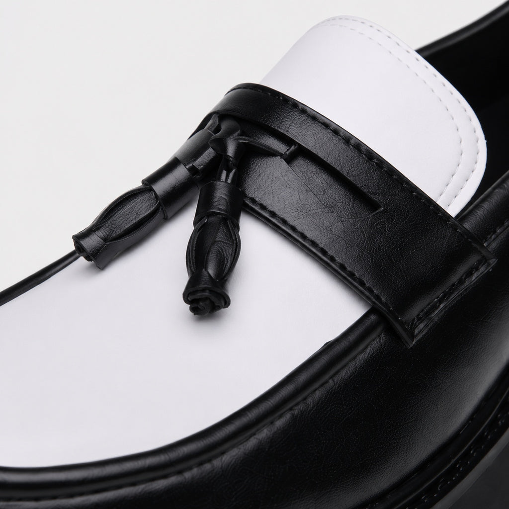 Noble Chaussure Mocassin Homme À Gland Mocassin Homme Noir Et Blanc À Glands Compensé