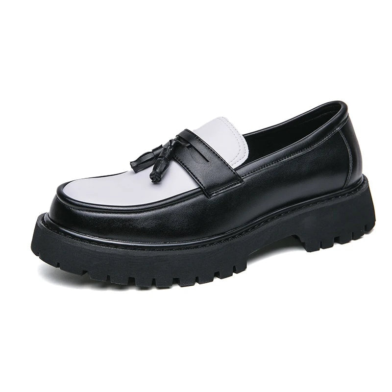 Noble Chaussure Mocassin Homme À Gland Mocassin Homme Noir Et Blanc À Glands Compensé