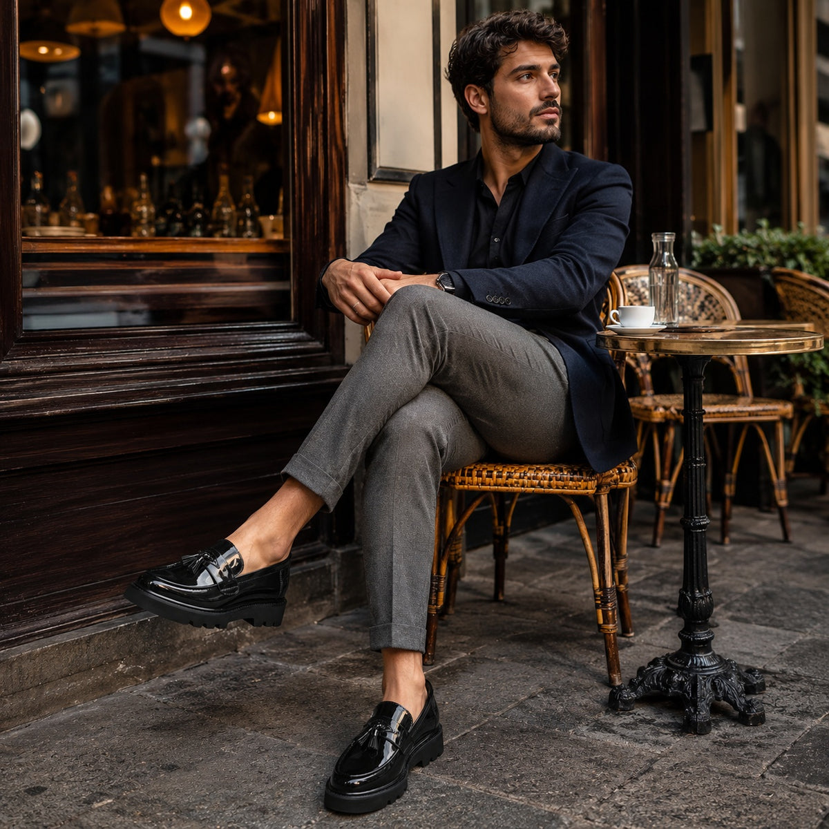Noble Chaussure Mocassin Homme À Gland Mocassin Vernis Compensé