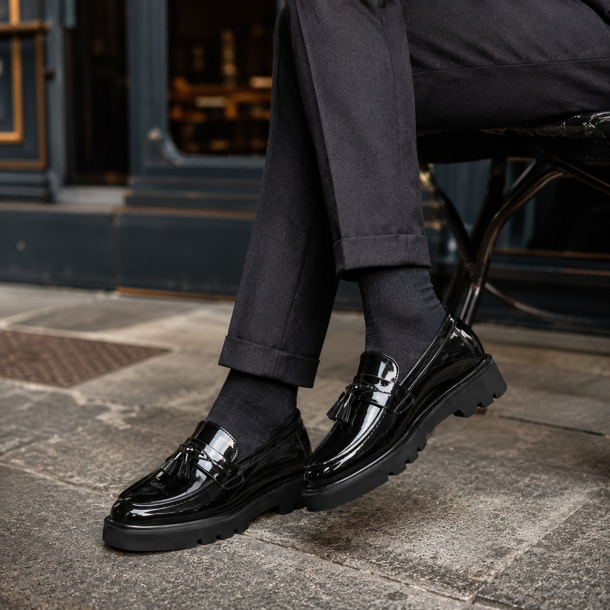 Noble Chaussure Mocassin Homme À Gland Mocassin Vernis Compensé