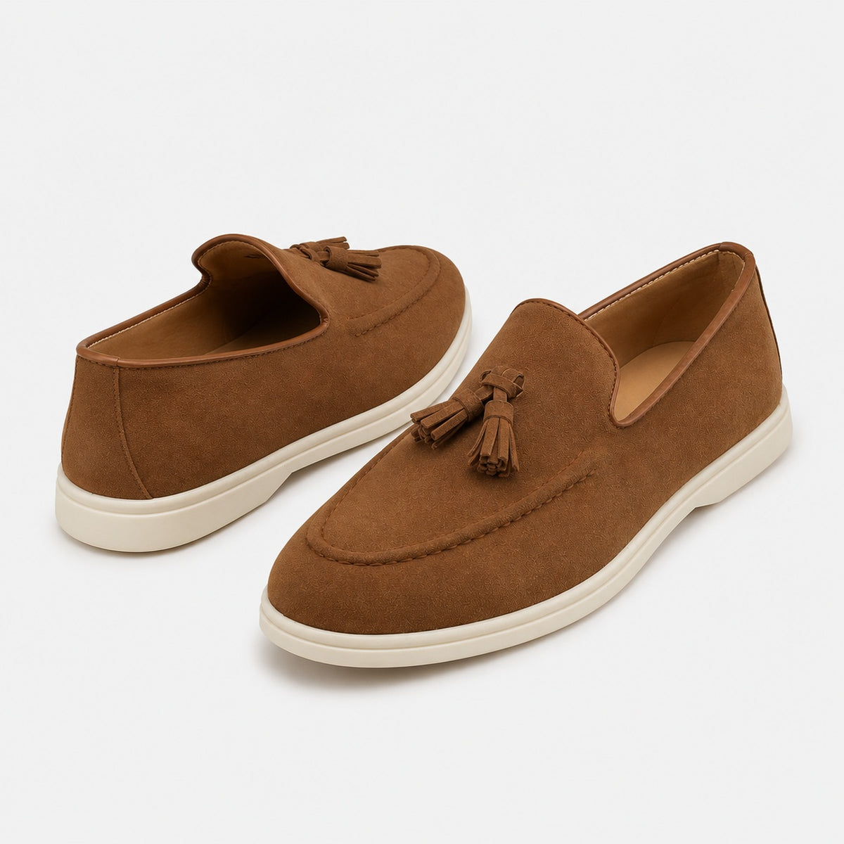 Noble Chaussure Mocassin Homme À Gland Mocassins À Glands Marron En Daim