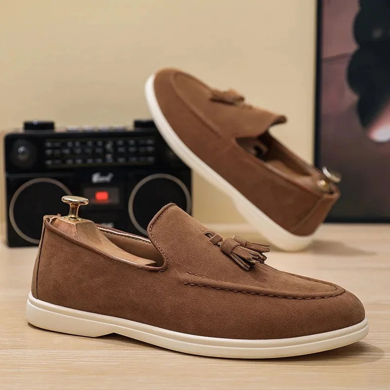 Noble Chaussure Mocassin Homme À Gland Mocassins À Glands Marron En Daim