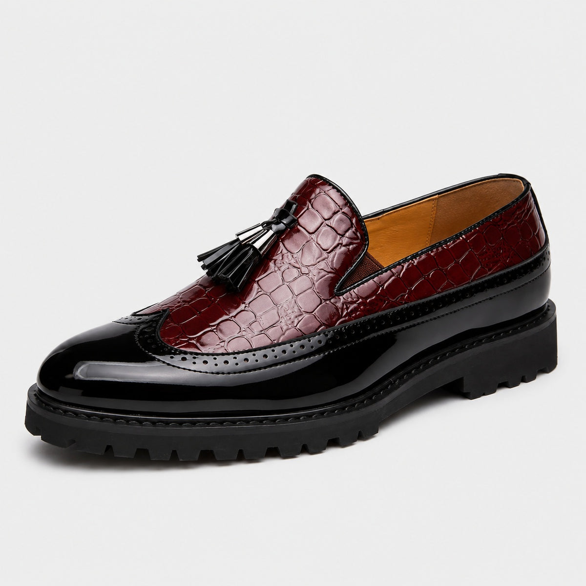 Noble Chaussure Mocassin Homme À Gland Mocassins Formelle Bordeau En Cuir Véritable Pour Homme