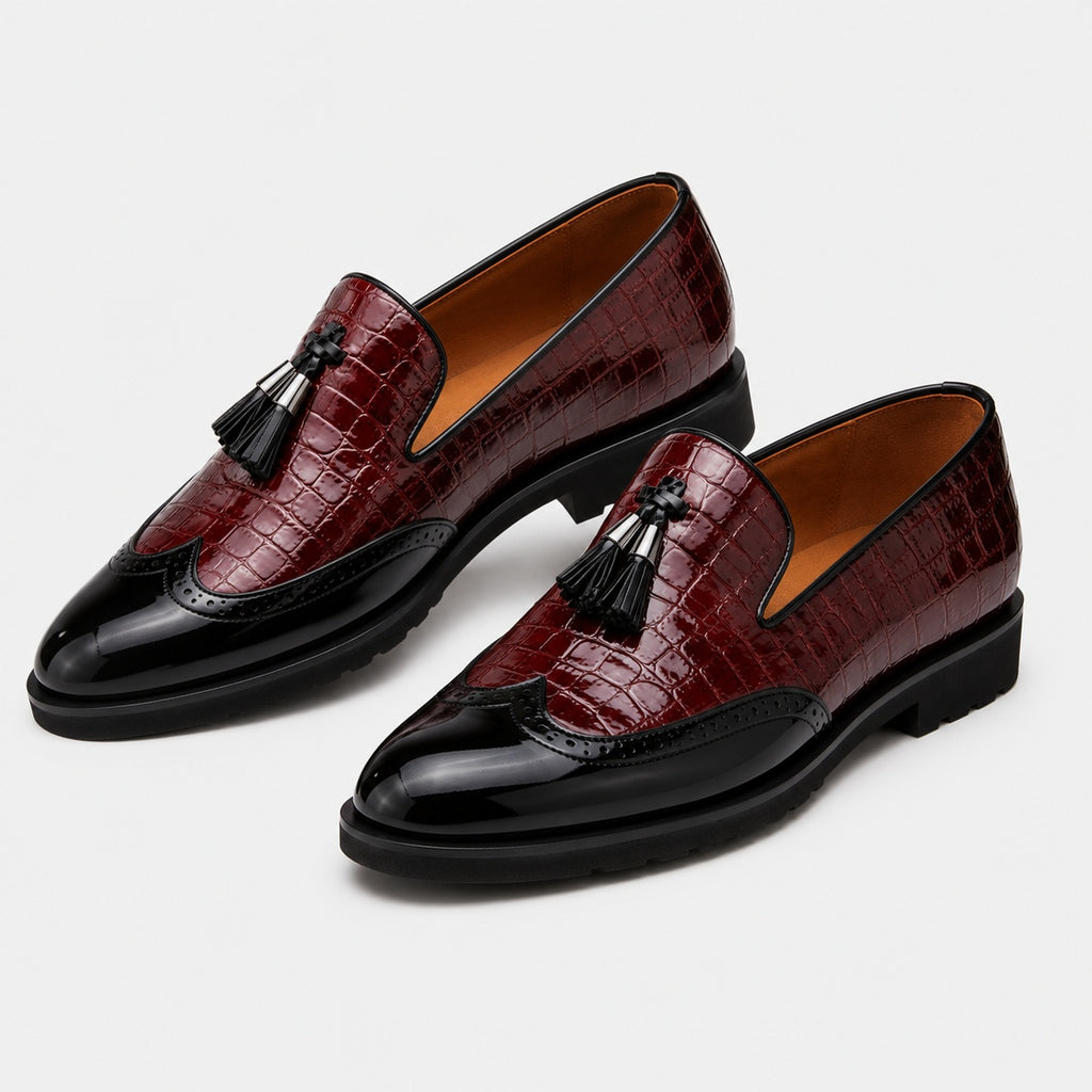 Noble Chaussure Mocassin Homme À Gland Mocassins Formelle Bordeau En Cuir Véritable Pour Homme