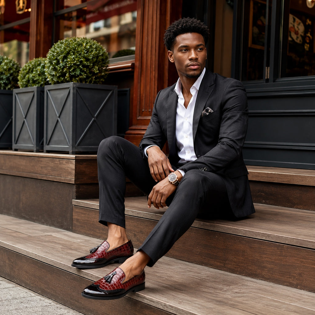 Noble Chaussure Mocassin Homme À Gland Mocassins Formelle Bordeau En Cuir Véritable Pour Homme
