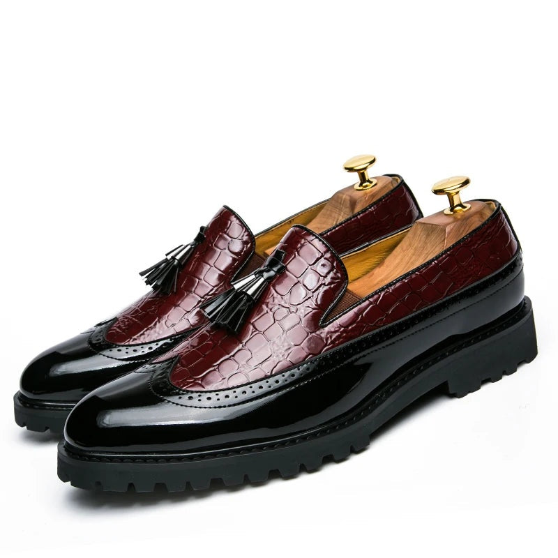 Noble Chaussure Mocassin Homme À Gland Mocassins Formelle Bordeau En Cuir Véritable Pour Homme