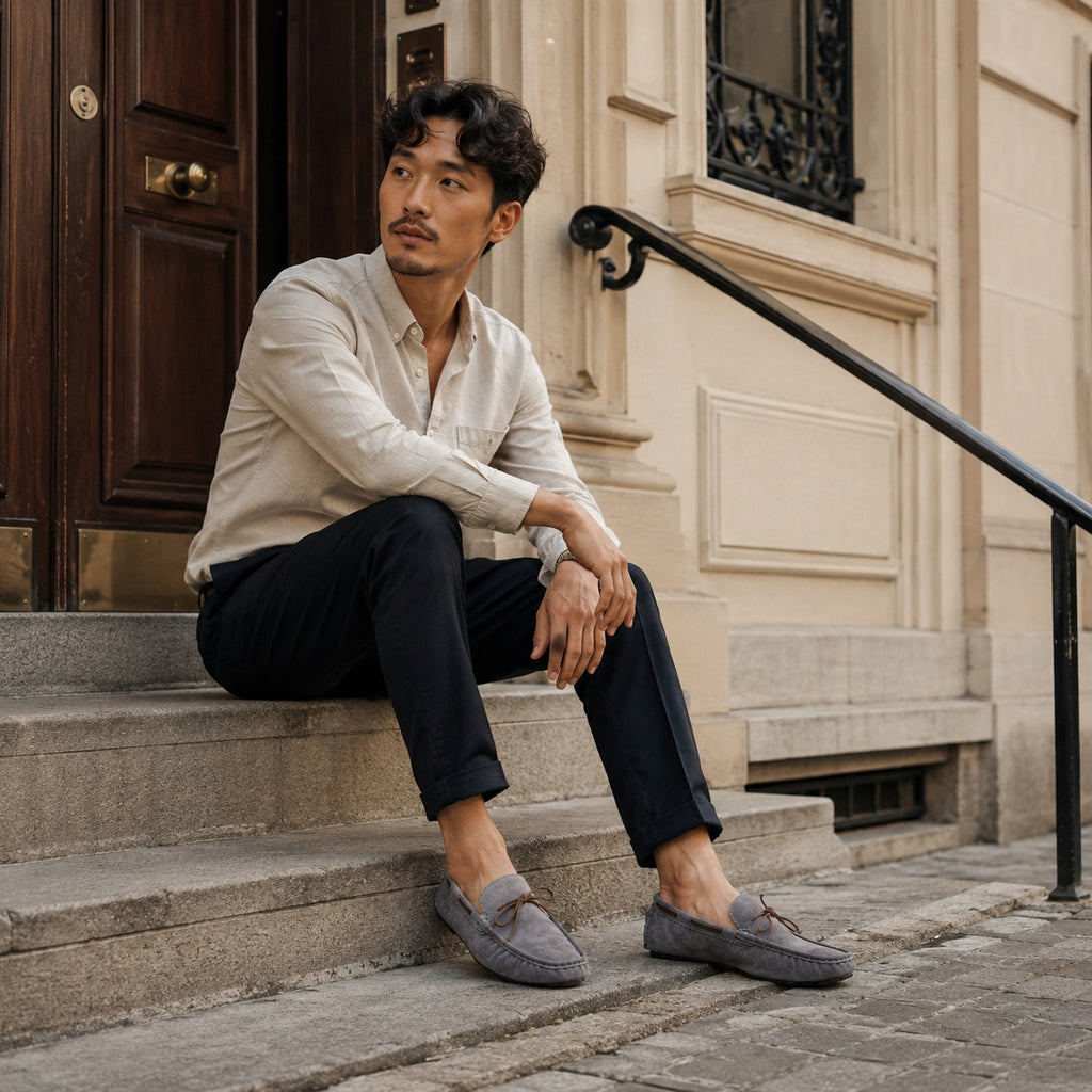Noble Chaussure Mocassin Homme À Lacet Mocassin Homme Classique De Conduite À Nœud Gris