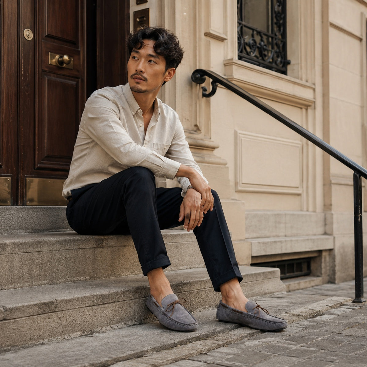 Noble Chaussure Mocassin Homme À Lacet Mocassin Homme Classique De Conduite À Nœud Gris