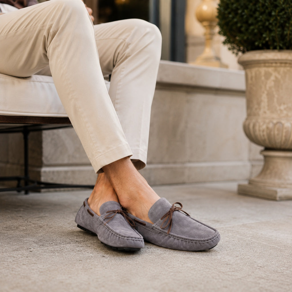 Noble Chaussure Mocassin Homme À Lacet Mocassin Homme Classique De Conduite À Nœud Gris
