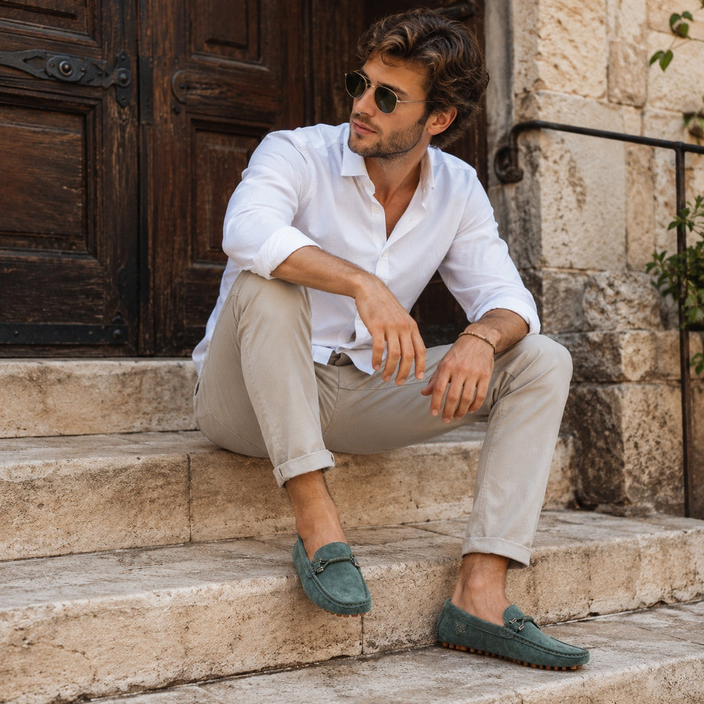 Noble Chaussure Mocassin Homme À Lacet Mocassin Vert Luxe