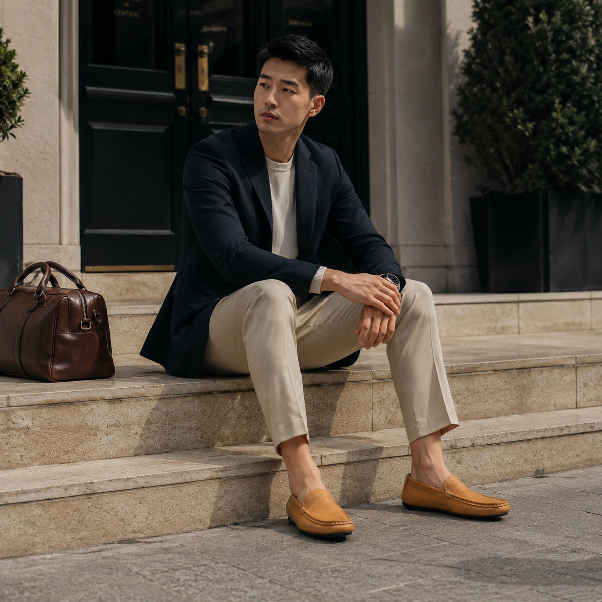 Noble Chaussure Mocassin Homme Bateau Mocassin En Cuir Véritable Jaune Pour Bateau Homme