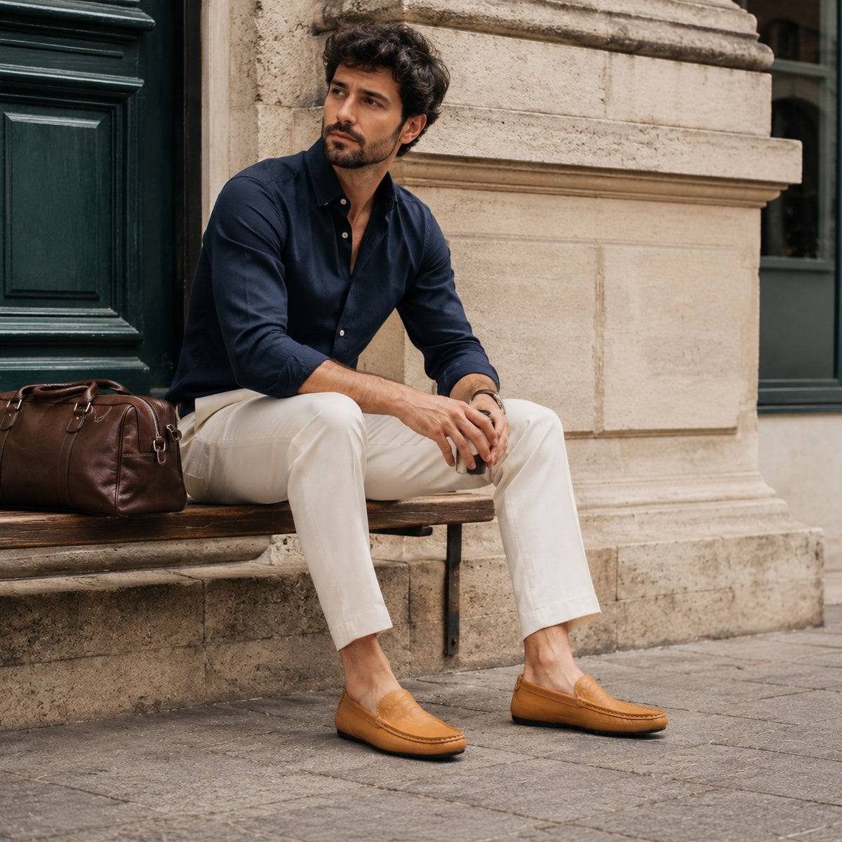 Noble Chaussure Mocassin Homme Bateau Mocassin En Cuir Véritable Jaune Pour Bateau Homme