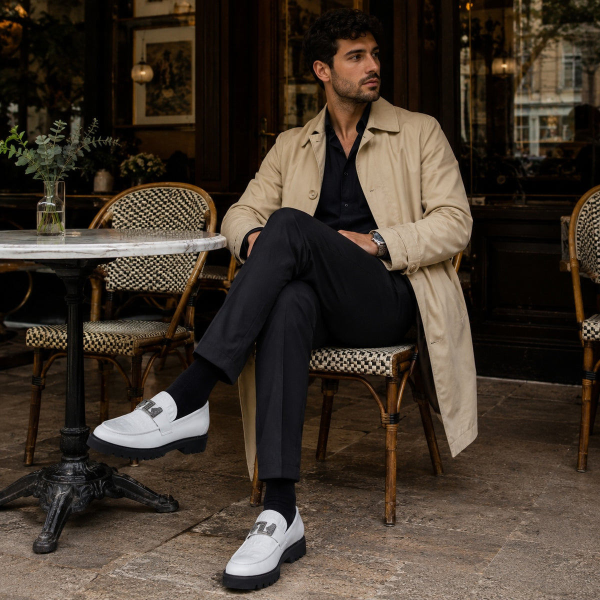 Noble Chaussure Mocassin Homme Blanc Mocassin Compensé En Cuir Blanc Pour Homme