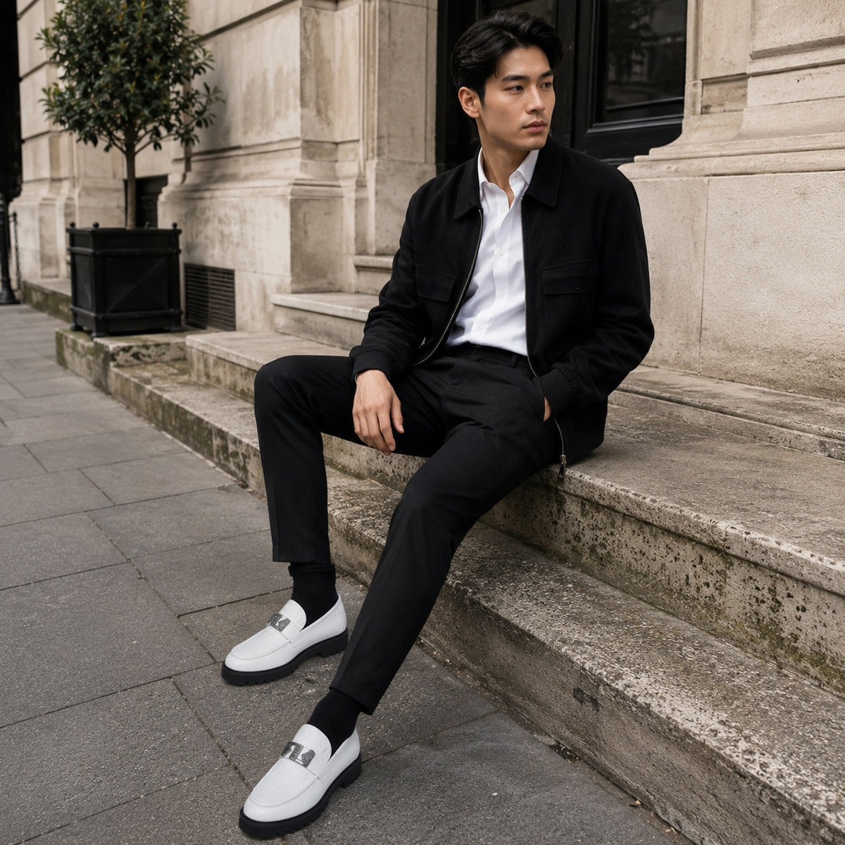 Noble Chaussure Mocassin Homme Blanc Mocassin Compensé En Cuir Blanc Pour Homme