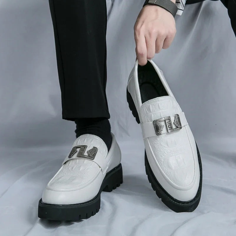 Noble Chaussure Mocassin Homme Blanc Mocassin Compensé En Cuir Blanc Pour Homme