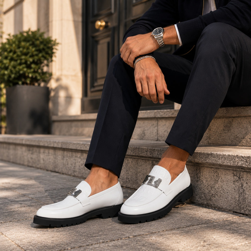 Noble Chaussure Mocassin Homme Blanc Mocassin Compensé En Cuir Blanc Pour Homme