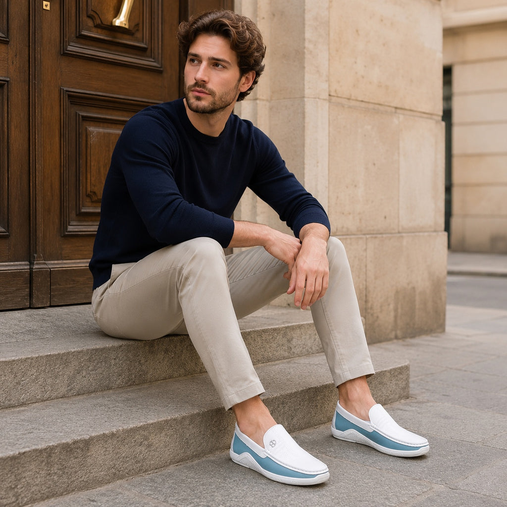 Noble Chaussure Mocassin Homme Blanc Mocassin Homme Luxe Italien Blanc