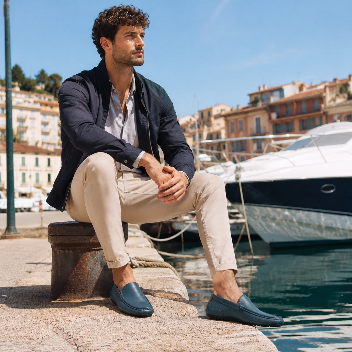 Noble Chaussure Mocassin Homme Bleu Marine Bateaux Mocassin Homme Bleu