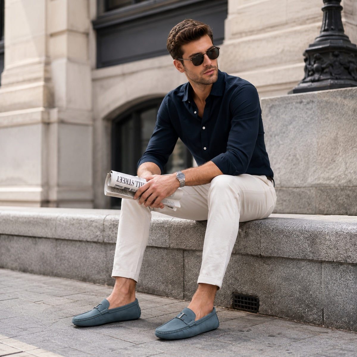 Noble Chaussure Mocassin Homme Bleu Marine Mocassin Bleu Clair De Ville Costume Pour Homme