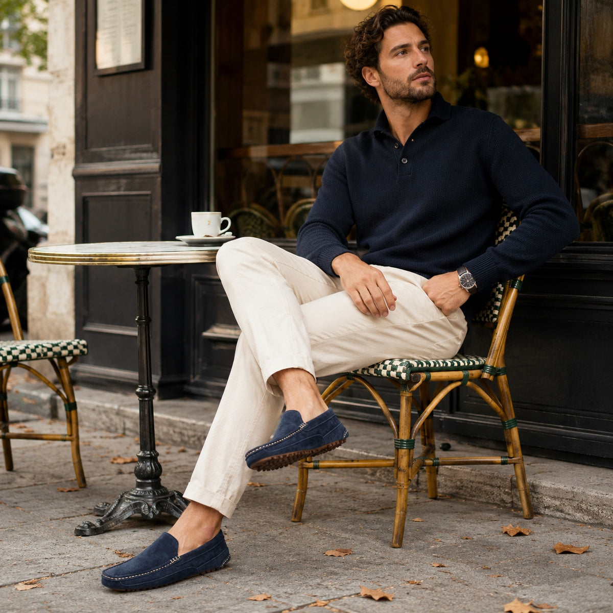 Noble Chaussure Mocassin Homme Bleu Marine Mocassin En Daim Bleu Marine