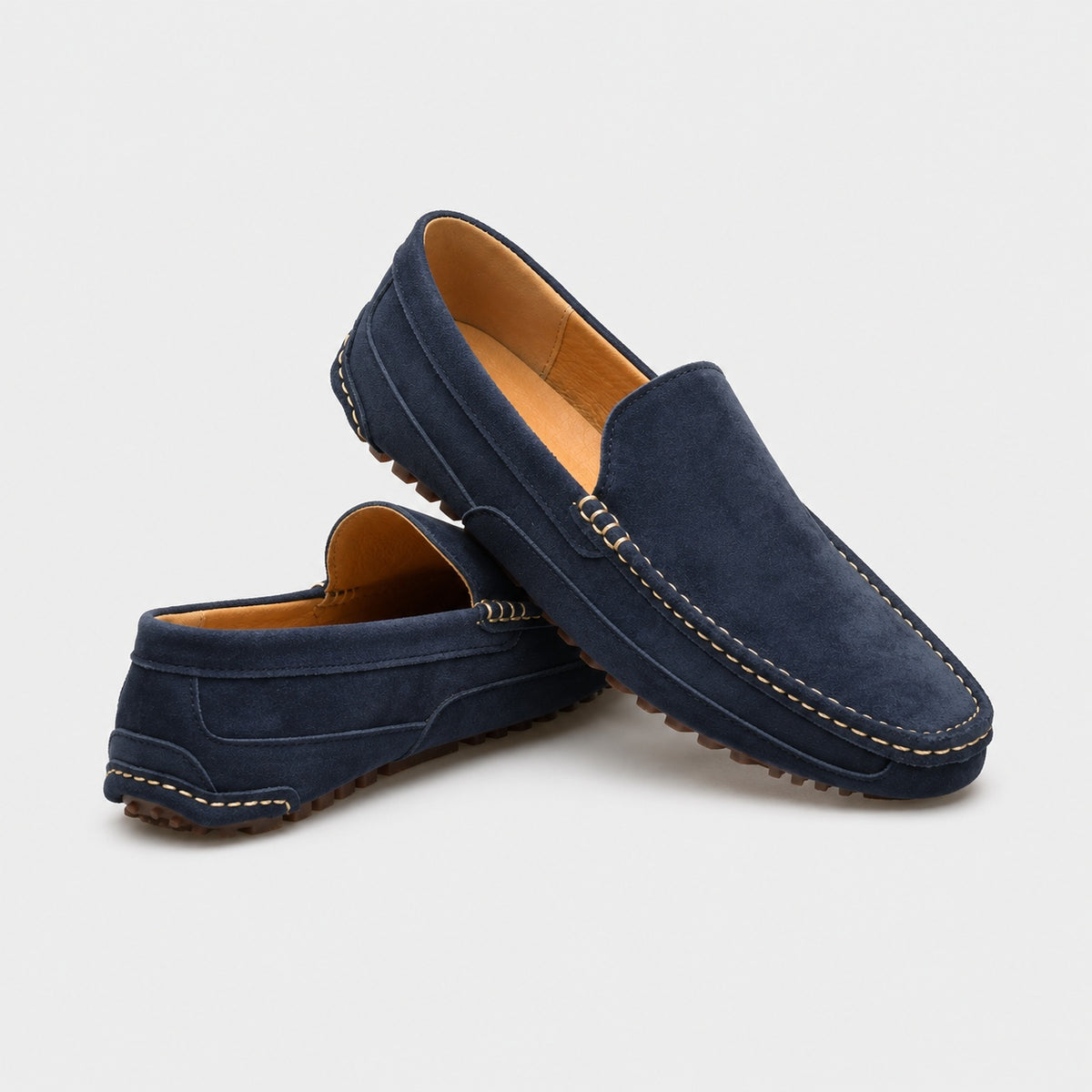 Noble Chaussure Mocassin Homme Bleu Marine Mocassin En Daim Bleu Marine