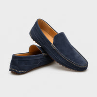 Noble Chaussure Mocassin Homme Bleu Marine Mocassin En Daim Bleu Marine