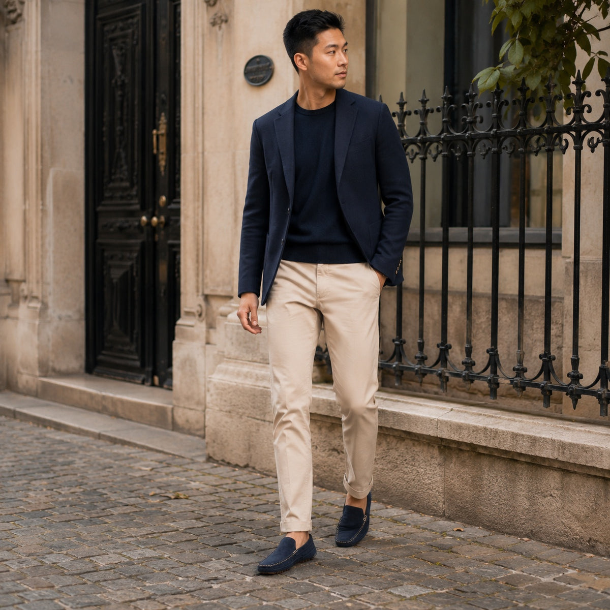Noble Chaussure Mocassin Homme Bleu Marine Mocassin En Daim Bleu Marine
