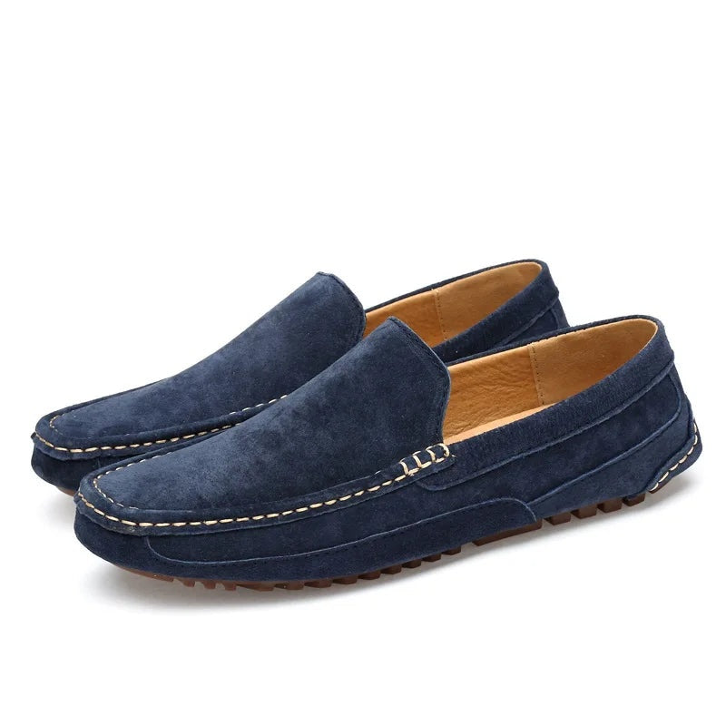 Noble Chaussure Mocassin Homme Bleu Marine Mocassin En Daim Bleu Marine